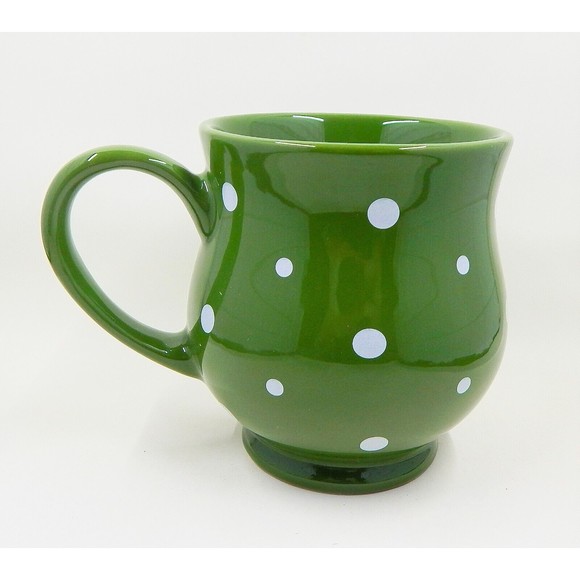 Temptations By Tara Green White Polka Dot Belly Coffee Mug Cup 16 oz - Picture 1 of 10